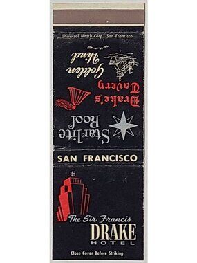 Vintage Matchbook Cover Sir Francis Drake Hotel San Francisco CA California